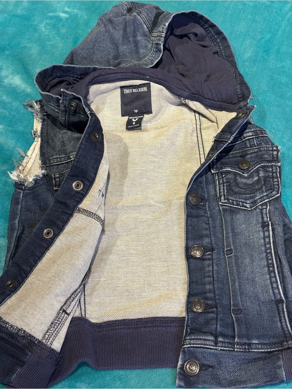 True Religion Boys Hooded Denim Vest - Size 6 - Picture 4 of 7